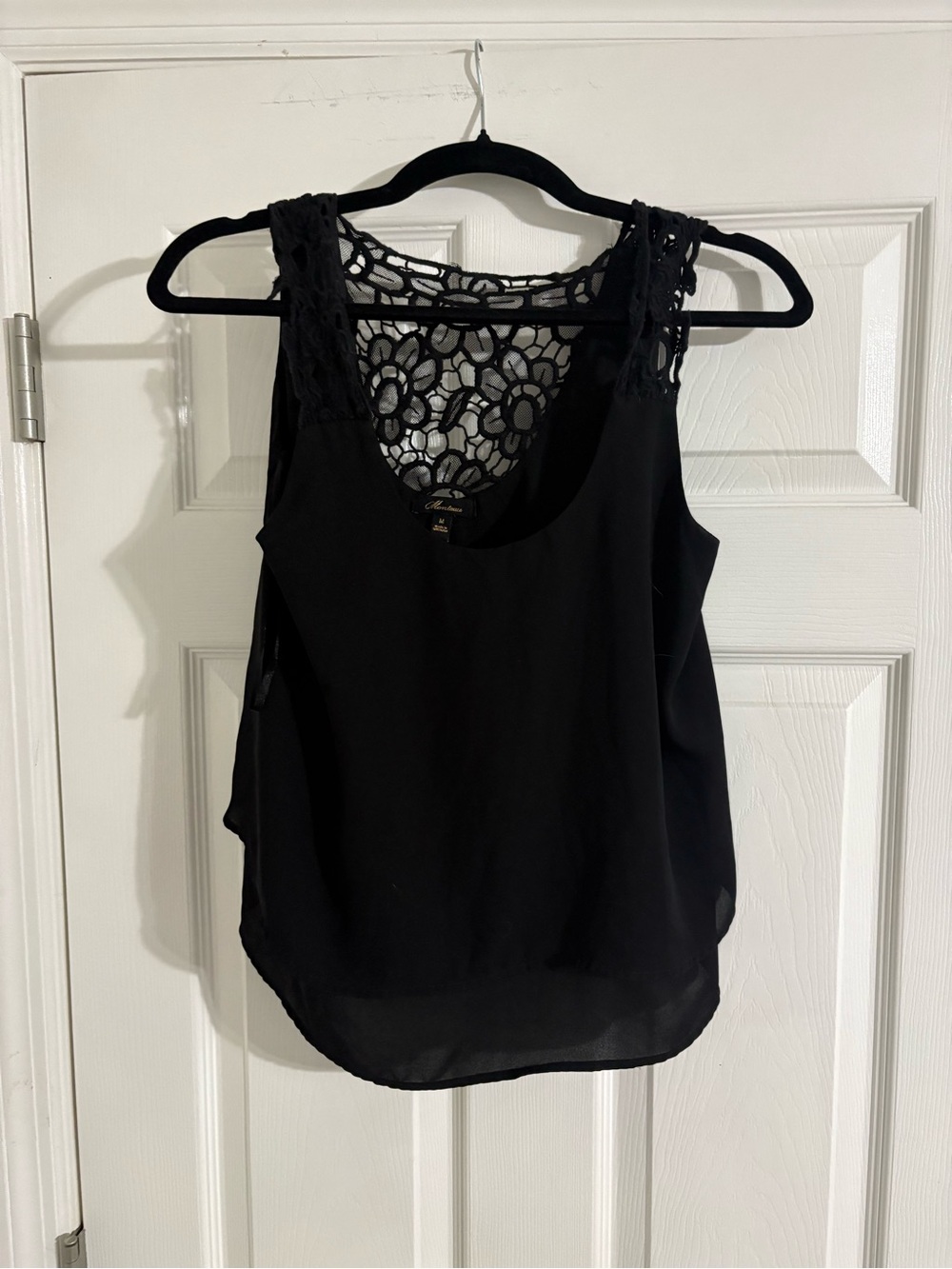 Monteau Black Sleeveless Top with Floral Crochet Back
